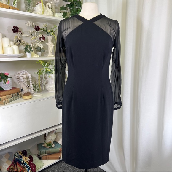Vintage Carolyne Roehm Black Sheer Sleeved Cocktail Dress - Picture 2 of 16
